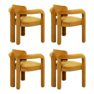 Double Arch Dining Chairs in Mustard Cotton Velvet from Insidherland, Set of 4 For Sale