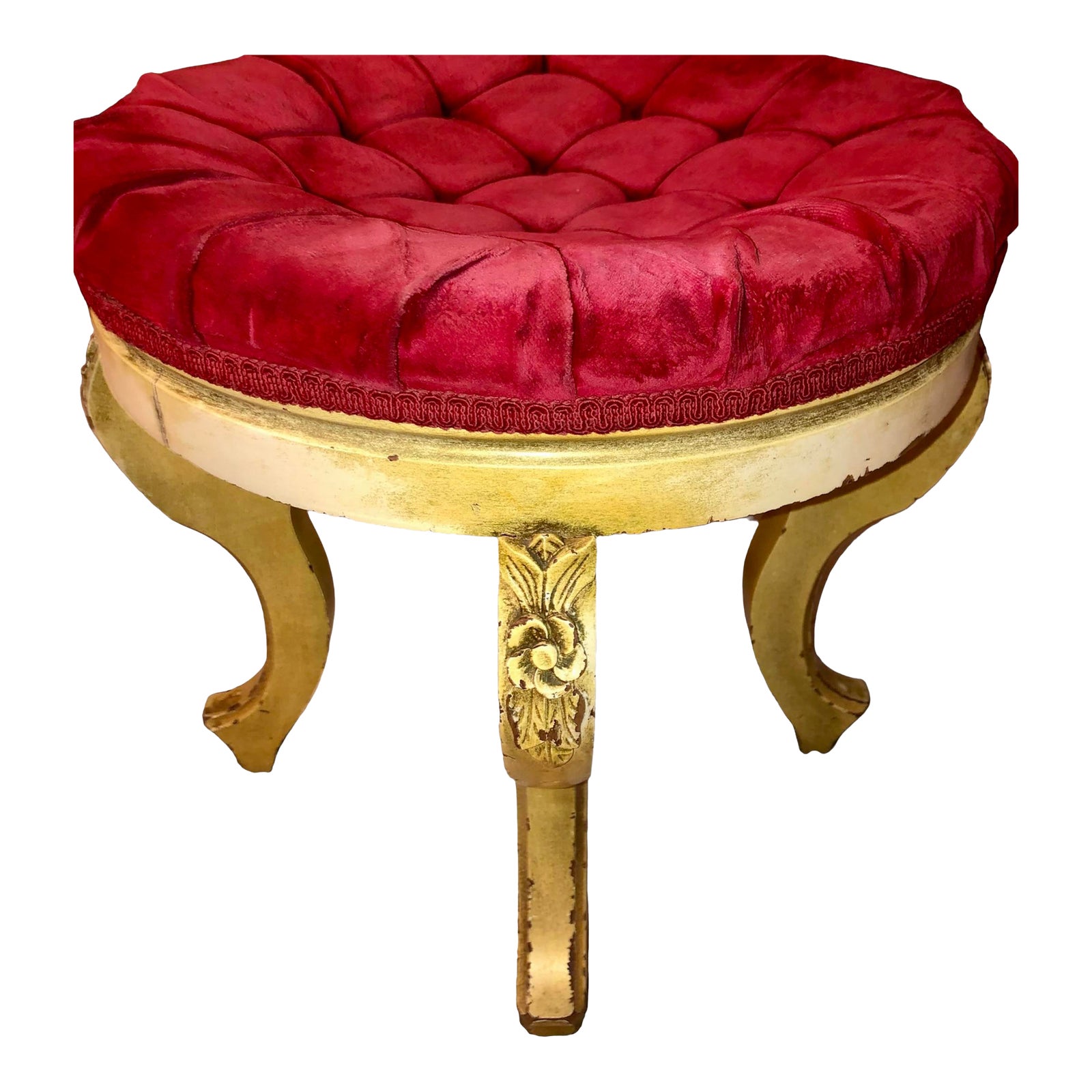 19th Century Baroque Style Red Tufted Velvet Footstool Chairish