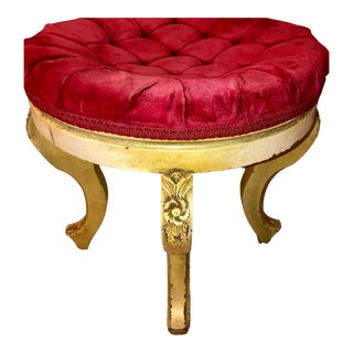 19th Century Baroque Style Red Tufted Velvet Footstool For Sale
