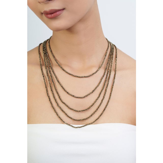 73 Ct Pyrite Beaded Double Strand Necklace With Silver Clasp 2.8mm Beads 18” Long For Sale - Image 12 of 18