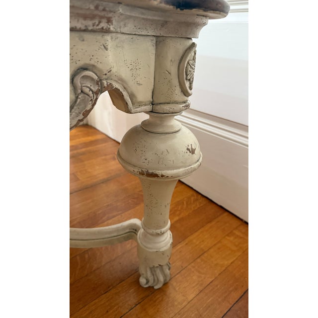 Distressed Habersham Square Coffee Table With Carved Ribbon & Laurel Detail For Sale - Image 10 of 14