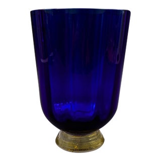 Mid 20th Century Nason Moretti Signed Murano Italy Blue Aventurine Gold Glass Vase For Sale