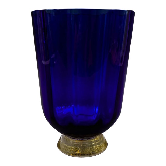 Mid 20th Century Nason Moretti Signed Murano Italy Blue Aventurine Gold Glass Vase For Sale