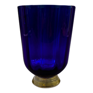 Mid 20th Century Nason Moretti Signed Murano Italy Blue Aventurine Gold Glass Vase