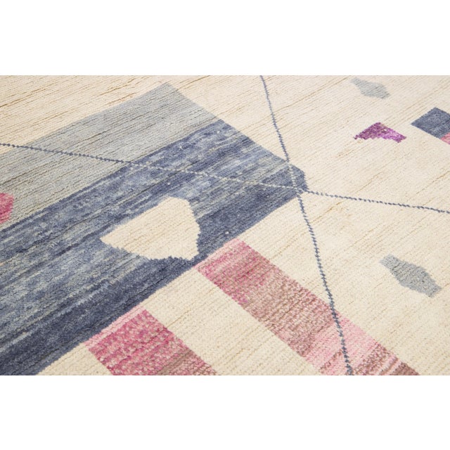 7 X 10 Modern Moroccan Tribal Handmade Wool Rug in Beige and Purple For Sale - Image 10 of 10