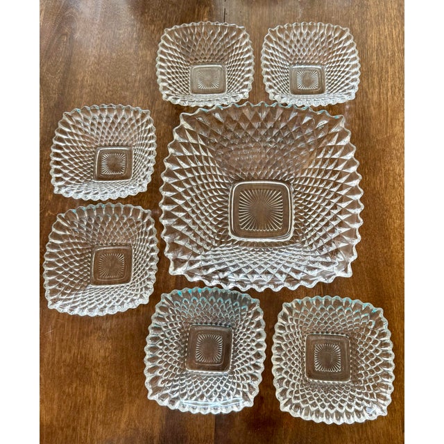 Transparent Late 20th Century Indiana Glass Diamond Point Salad Bowl Set - Set of 7 For Sale - Image 8 of 12