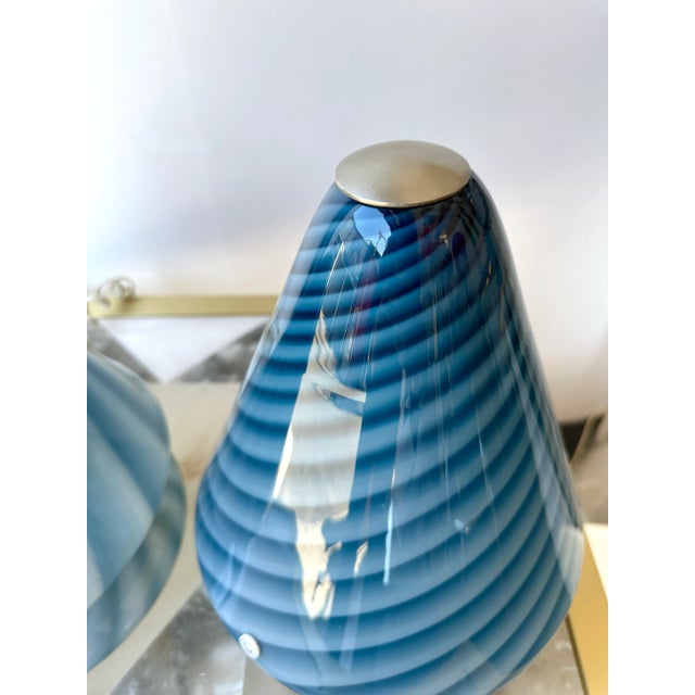 Mid-Century Modern Space Age Blue spiral cone and metal pair of table or bedside lamps, Original La Murrina stamp. Famous...