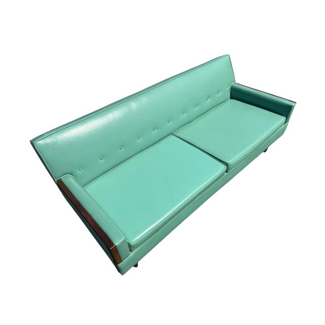 Mid-Century Modern Turquoise & Walnut Love Seat For Sale - Image 4 of 8