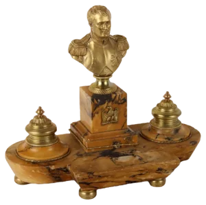 Italian Inkwell in Yellow Marble and Gilded Bronze