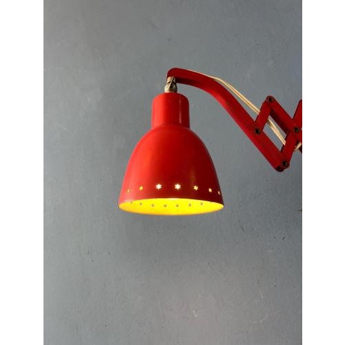 Metal Mid-Century Modern Red Hala Scissor Wall Lamp For Sale - Image 7 of 13