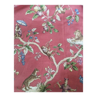 Chinoiserie Monkey and Leopard Toile Fabric 3 Yds For Sale