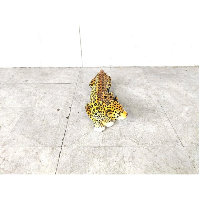 Hollywood Regency Vintage Italian Ceramic Hand Painted Leopard, 1960s For Sale - Image 3 of 10