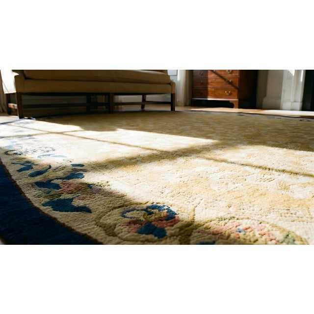 1920s Beige Oval Koi Fish and Bat Chinese Peking Carpet 5 2" X 7'10" Knotted Wool Rug For Sale - Image 13 of 14