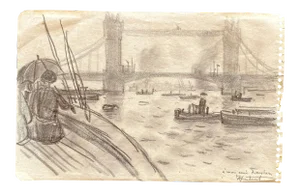 Robert Louis Antral, Boats on the Thames, Drawing, 1920s