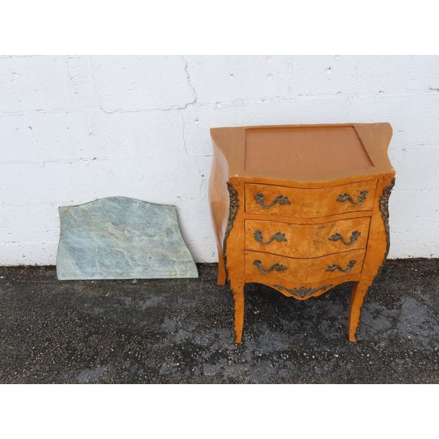 French Marble Top Bombay Serpentine Burlwood Commode Nightstand 6346 For Sale - Image 14 of 16