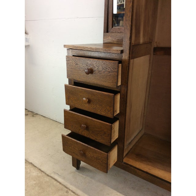 Antique Oak Side by Side Armoire With Mirror For Sale In Philadelphia - Image 6 of 12