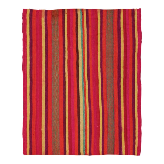 Vintage Frazada Kilim in Vibrant Polychrome Striped Pattern - Rug & Kilim For Sale