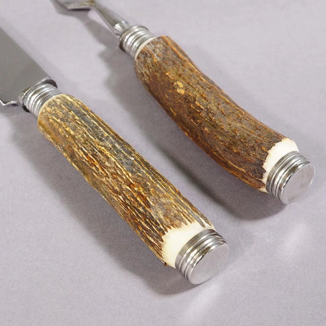 Vintage Stag Horn Carving Set Solingen, Germany For Sale - Image 4 of 4
