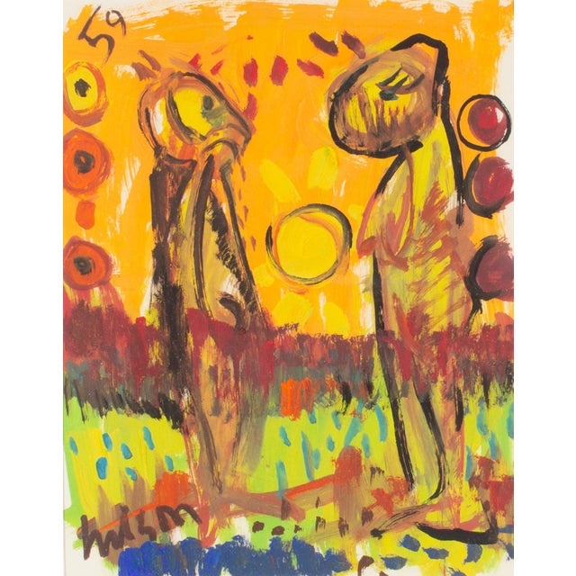 A 1959 painting on paper by the American artist Harry Hilson (1935-2004). This abstract work depicts two figures facing...