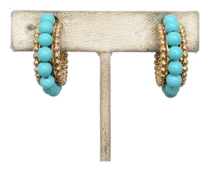 Vintage 1950s Signed Napier Goldtone Faux-Turquoise Hoop Clip Earrings-2 Pieces
