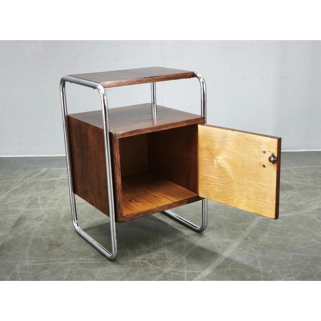 Gold Bauhaus Tubular Chrome and Oak Nightstand, Former Czechoslovakia, 1940s For Sale - Image 8 of 14