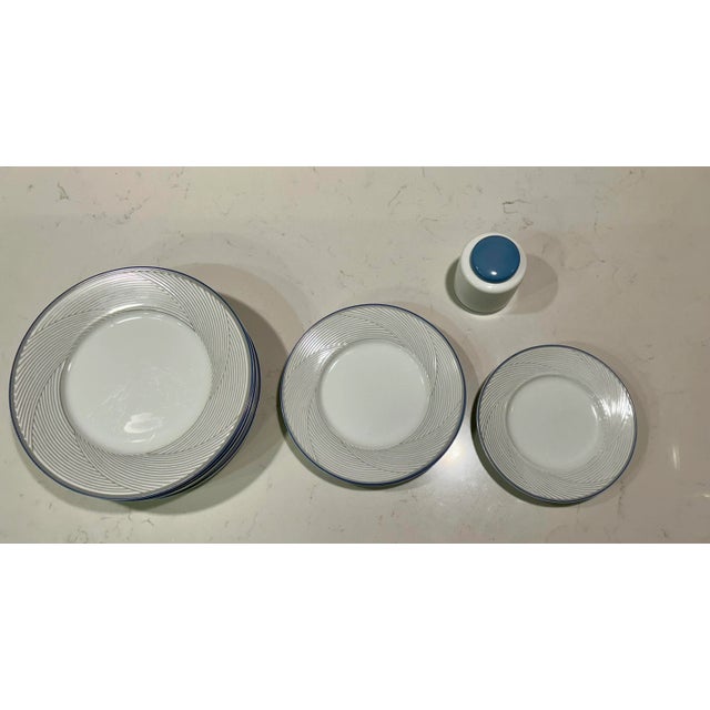 Ceramic Navy Blue and Gray Striped Dansk “Tapestry” Dinnerware by Jack Lear Larso - 10 Pieces For Sale - Image 7 of 9