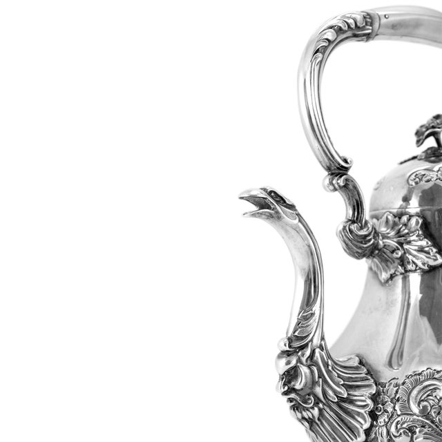 Silver Antique j.g Ltd Heavy 925 Sterling Silver Tea Hand Chase Tea Pot For Sale - Image 8 of 9