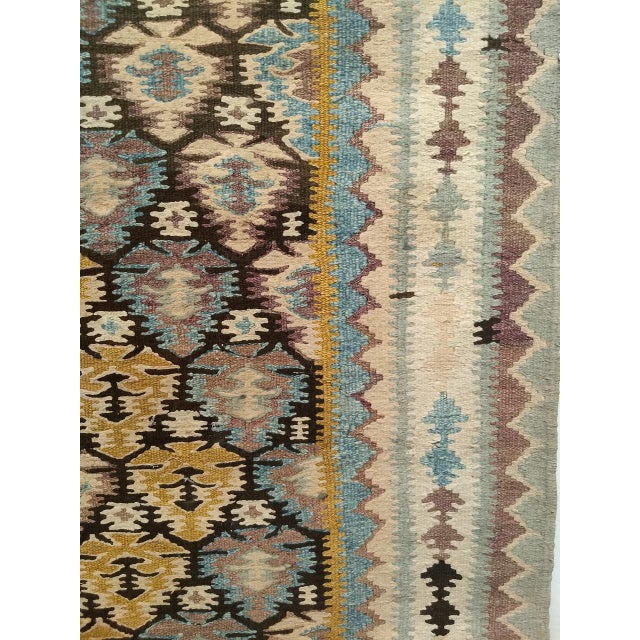 Vintage Persian Qazvin Tribal Kilim Runner, Handwoven Allover Paisley Pattern, Brown & Ivory, 4’ x 18’ For Sale - Image 16 of 17