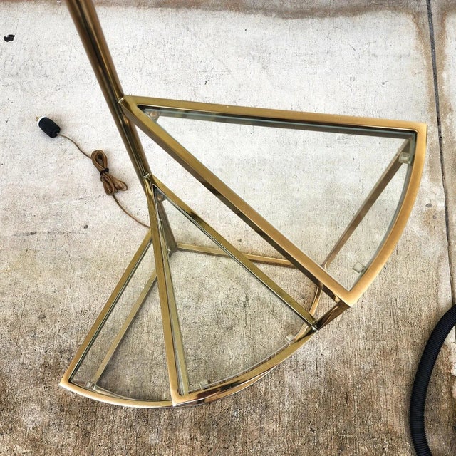 Vintage MCM Floor Lamp Table 3 Tier Step Brass & Glass For Sale - Image 14 of 14