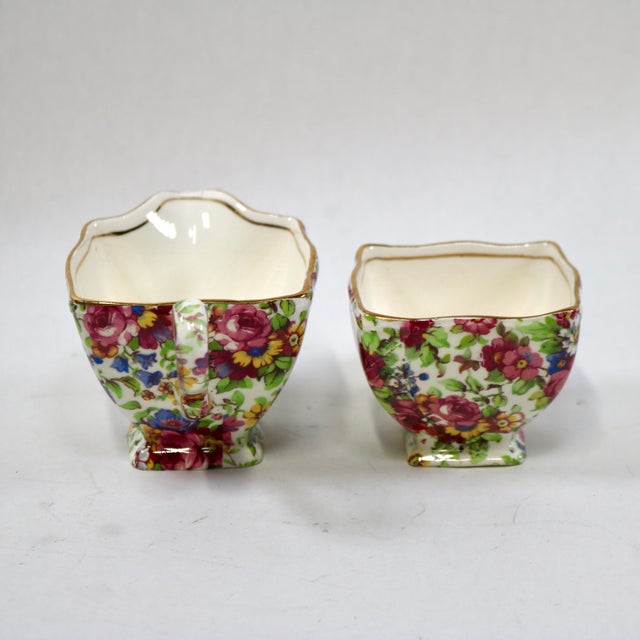 Mid 20th Century Royal Winton Grimwades Summertime Chintz Pattern Creamer and Open Sugar Bowl For Sale - Image 4 of 11