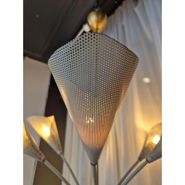 Metal Chandelier with Six Arms in Perforated Metal by Bent Karlby, 1950s For Sale - Image 7 of 10
