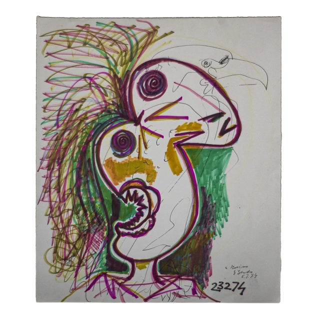 Gianpaolo Berto - Bird-of-Paradise - Original Mixed-Media Drawing - 1974 For Sale