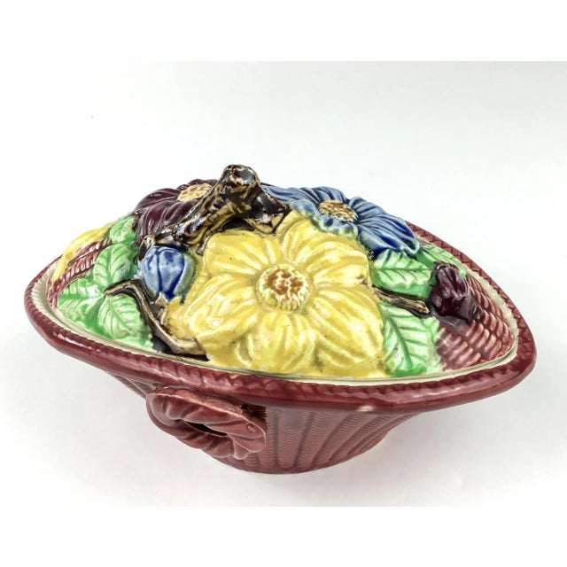 1950s Colorful Japan Produced Majolica Covered Ceramic Basket For Sale - Image 5 of 13