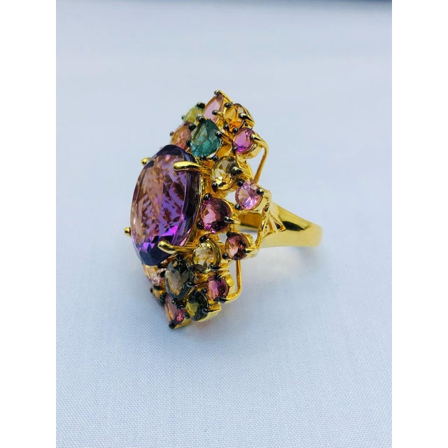Early 21st Century Bochic "Orient" Vintage Multi Tourmaline & Amethyst Ring - 18K Gold & Silver For Sale - Image 5 of 18