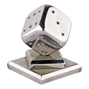 Early 20th Century Art Déco Fench Polished Silvered Bronze Balancing Dice Paperweight by Edgar Brandt