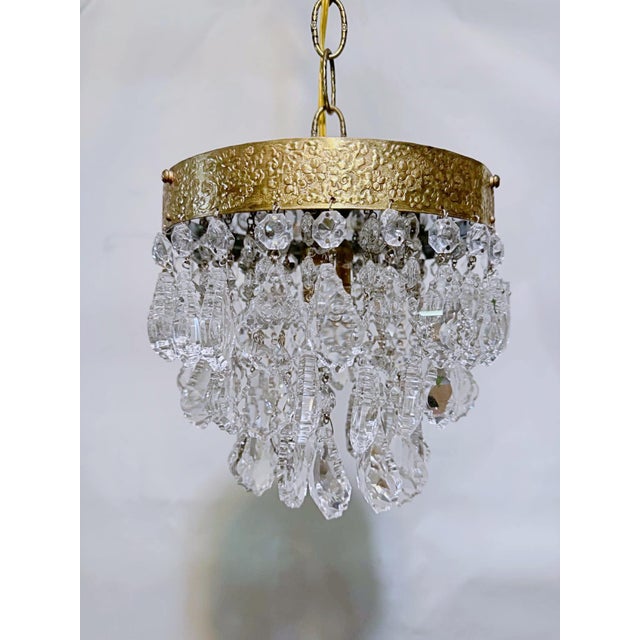 Vintage Brass Ornate Crown Chandelier With French Pendalogue Crystals For Sale - Image 9 of 9
