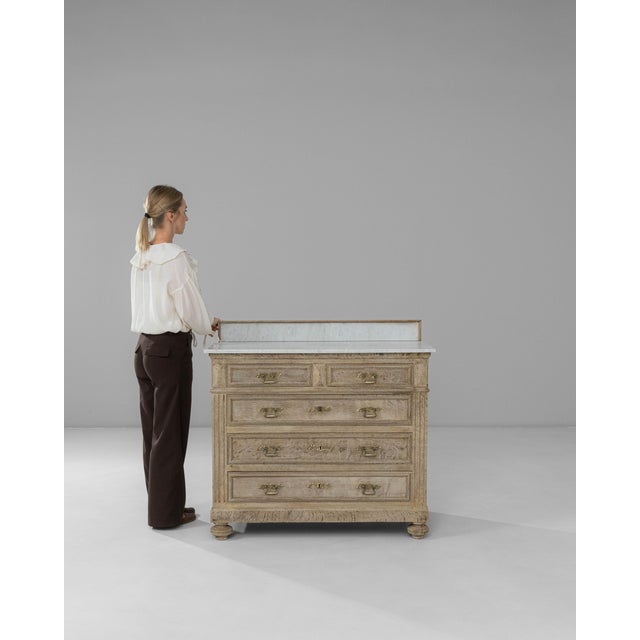 1900s French Louis XVI Oak Chest of Drawers With Marble Top For Sale - Image 18 of 18