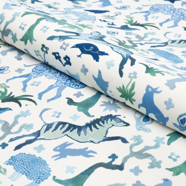 Not Yet Made - Made To Order SAMPLE - Schumacher X Happy Menocal Beasts Indoor/Outdoor Fabric In Blue And Green For Sale - Image 5 of 5