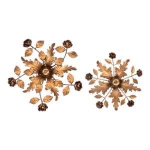 Set of 2 Ceiling Brass Bronze Lights in the Style of Louis XV, 1970s