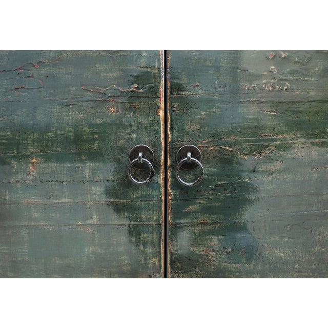 Vintage Chinese Painted Hall Cabinet, now refreshed in a blue/green aged paint that gives it a timeless, collected look....