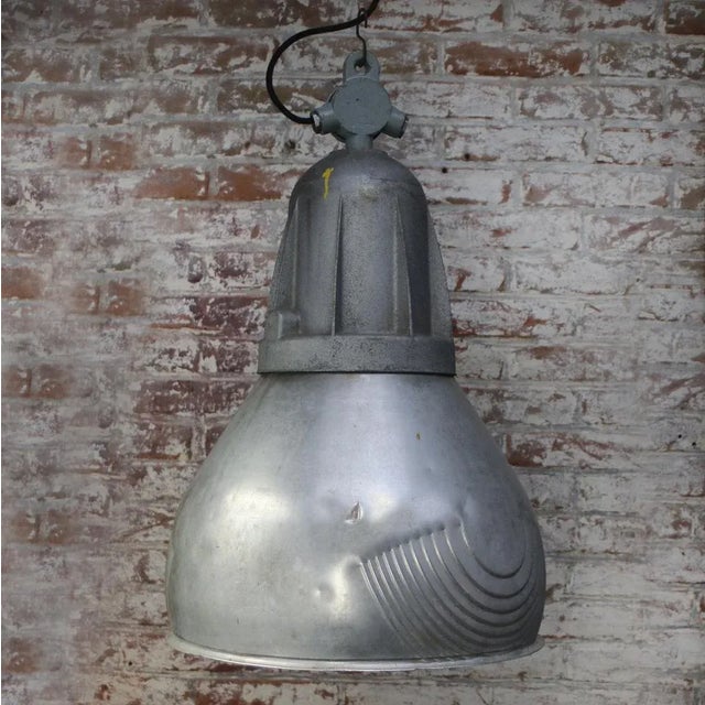 Vintage French Industrial Grey Metal Pendant Lamp from Mazda For Sale - Image 4 of 5