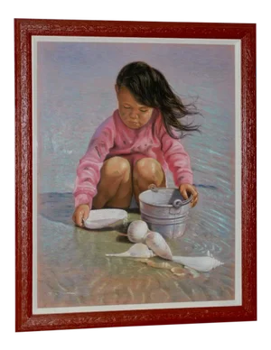 Collecting Seashells on the Seashore Original Pastel Painting