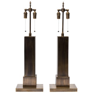 1940s Solid Brass Skyscraper Table Lamps - a Pair For Sale