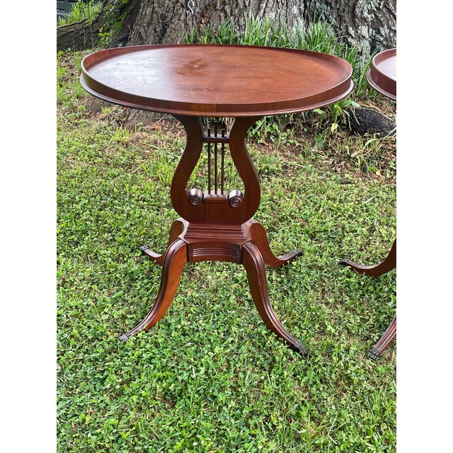 Victorian 1970s Vintage Pair Wooden Harp Style Tea Tables For Sale - Image 3 of 9
