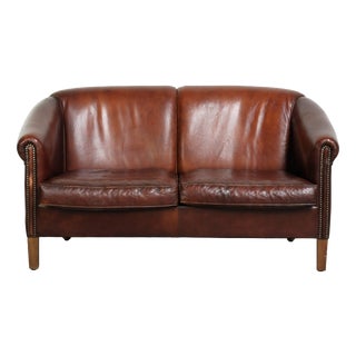 English Sheepskin 2-Seater Club Sofa For Sale