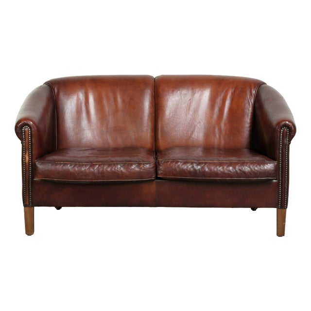 English Sheepskin 2-Seater Club Sofa For Sale