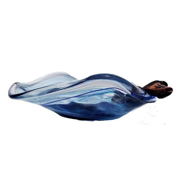 Modern 20th Century Modern Filip Ravert Blue Hand-Blown Art Glass and Bronze Overlay Centerpiece Bowl For Sale - Image 3 of 8