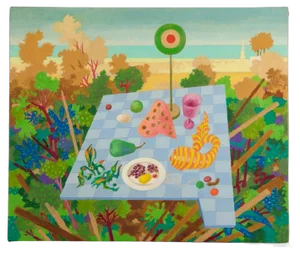 Leo Guida, Pic Nic, Original Acrylic Painting, Late 20th Century, Framed