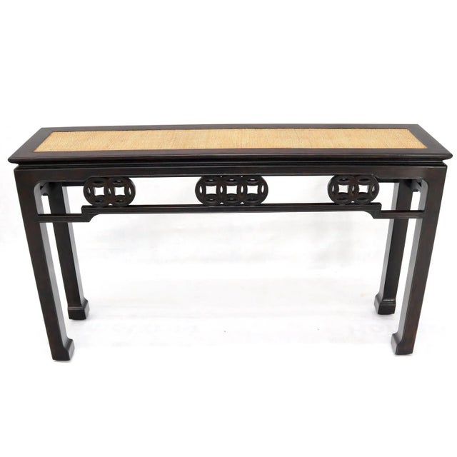 Ebonized Mahogany Cane Top Asian Influence Console Table For Sale - Image 9 of 10