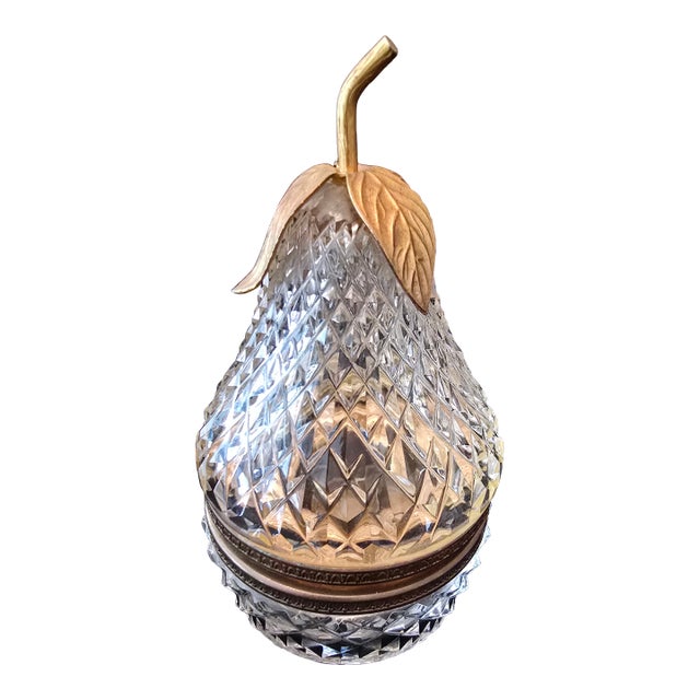 Vintage Mid Century Baccarat Style Crystal Pear Box For Sale